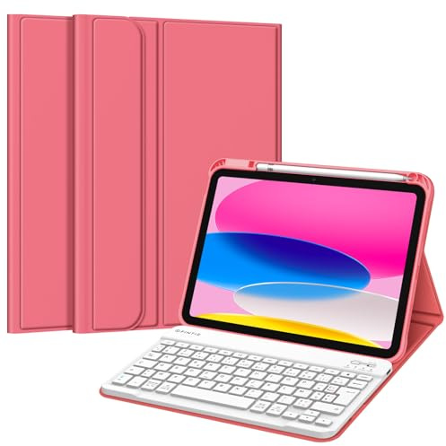 FINTIE Clavier pour iPad (A16) 11ème Génération 11 Pouces 2025, iPad 10ème Génération 10.9” 2022 - Clavier AZERTY sans Fil Bluetooth, Housse Multiposition Fonction Ranger Stylet, Rose