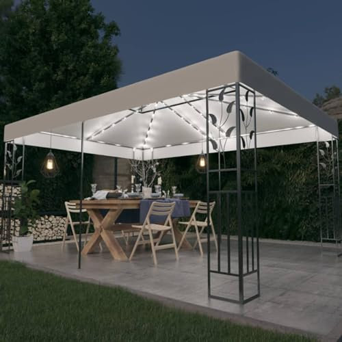 ARKEM Gazebo con Tetto Doppio e Stringa di Luci LED 3x4 m Bianco,Gazebo Pergola Con Telo Impermeabile Richiudibile E Struttura Rettangolare In Acciaio Inossidabile Ad Alta Densità, Per Arredo Giardino