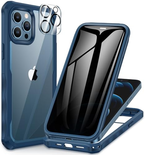 CENHUFO Compatible with iPhone 12 Pro Max Case Built-in Privacy Screen Protector with Camera Lens Protector, 360 Full Body Privacy Case for iPhone 12 Pro Max with Anti Spy Screen -Blue