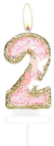 Schmetterling 2. Geburtstag Zahl Kerzen, Rosa Gold 2 Kerzen Cupcake Topper für Kuchen, Mädchen 2. Geburtstag Kuchen Dekorationen,Rosa Gold Schmetterling 2 Nummer Kerzen für Mädchen