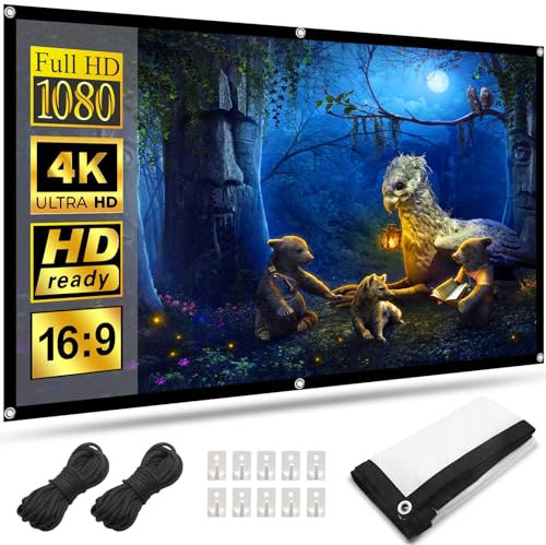 Telo Proiettore 84 Pollici,HOPFROG Schermo Proiettore Muro 16:9 HD 4K Projector Screen Portatile Anti Rughe Schermo Videoproiettore Schermo Doppia Faccia Esterno per Casa Ufficio Eventi Teatro