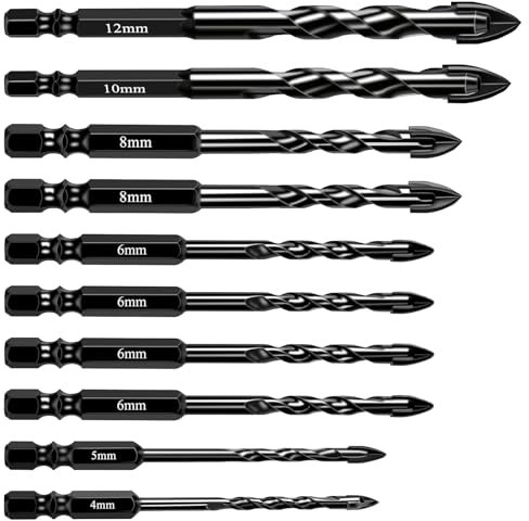 Masonry Drill Bits Set 10 Pieces Masonry Drill Bits,Tile Drill Bits Drill Bit Sets Masonry Suitable for Ceramic Glass Brick Plastic (4/5/6/6/6/6/8/8/10/ 12mm)