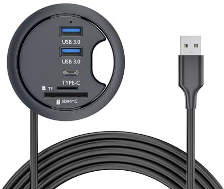 NFHK USB 3.0 Hub SD TF USB-C 2 Port USB 60 mm Schreibtisch Tülle Splitter Dockstation Micro-SD Kartenleser für Desktop-PC