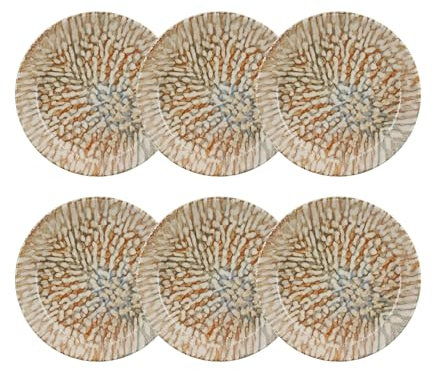 NOVASTYL - Lot 6 assiettes creuses ambre 20.5cm en grès marron et beige - 2614611