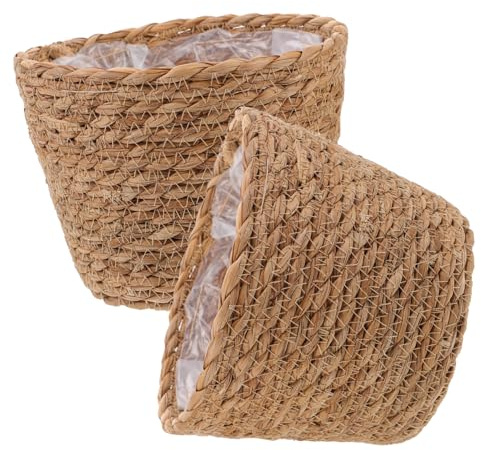 Happyyami Cestas para Plantas Tejidas a Mano 2 Piezas 18 Cm para Interior Decoración Rústica Natural Macetas De Mimbre Funcionales para Jardinería y Almacenamiento Hogar