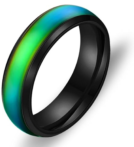 Oneress Anillo de cambio de color en acero inoxidable para parejas, anillos finos resistentes a los arañazos, banda de boda sensible al calor para ella o él Y1854 Negro 7