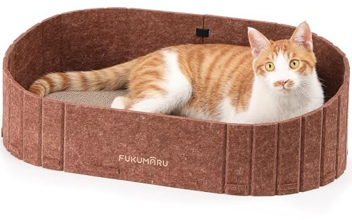 FUKUMARU Rascador para Gatos – Cartón para rascar de 61 cm en Forma de sofá, Cama Reversible para Gatos, Almohadillas de rascar Redondas de Fieltro y cartón, Marrón.