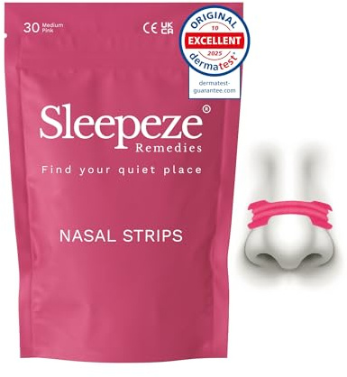 Sleepeze Remedies Cerotti Nasali Rosa, Premium 30 medie Cerotti Nasali Antirussamento, Nasal Strips per Congestione e Sport, Cerottini Naso Respira Bene Ridurre Russare, Nose Strips, Strisce Nasali