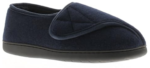 Dr Keller Vince Men's Wide Fit Comfort Slippers Adjustable Touch-Close Fastening Faux Fur Lined Indoor Shoe Non-Slip Sole Ideal for Swollen, Diabetic & Orthopaedic Feet Navy 9 UK