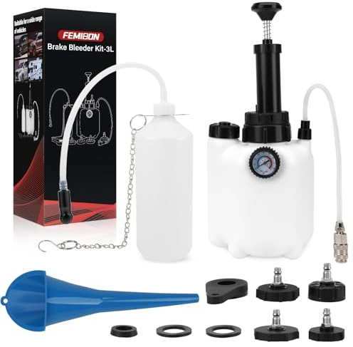 Femibon 3L Brake Bleeder Kit, Manual Brake Bleeder Fluid Pump with 4 Master Cylinder Adapters and 1L Brake Bleeder Bottle Suitable, Suitable for Most Vehicles