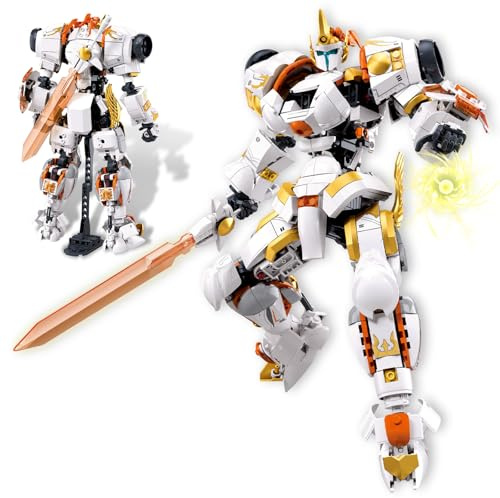 HIGH GODO Warrior Mech Robot Building Set, Long Swords Shields Samurai Mech Model Kit, Creative City Justice Hero Ninja Gifts for Adults Teens 14+ (695PCS)