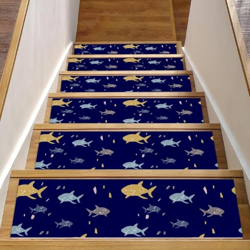 RODAILYCAY Alfombra antideslizante para peldaños de escalera, paquete de 15 unidades, color azul oscuro, para peldaños de madera en interiores, alfombras de paso de escalera con respaldo de TPE