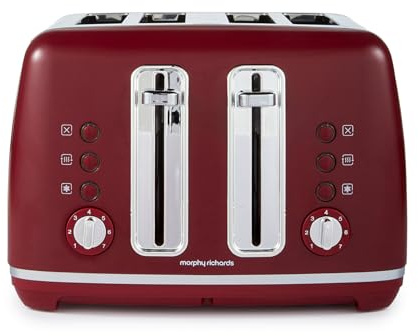 Morphy Richards Accents Toaster 4 Slice Toaster, Variable Browning, Wide Slots, High Lift, Illuminated Buttons, Removable Crumb Tray, Cancel, Reheat, Defrost, Integrated Cord Storage, Rhubarb, 242051
