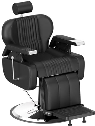 Paisaifo - Silla de peluquería hidráulica reclinable Barber 360° para salón profesional, 60x55x108-121 cm, color negro