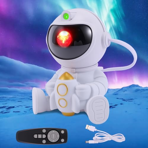 Vexnaro Proiettore Stelle Astronauta LED per Soffitto 360° Regolabile, Luce Notturna con Telecomando Timer 8 Modalità Nebulosa Lampada per Bambini Adulti Camera da Letto Festa
