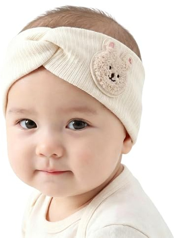 Pannband baby flicka med söta kaninöron, elastiskt hårband för småbarn och nyfödda, krämvitt babytillbehör för fotografering och vardag