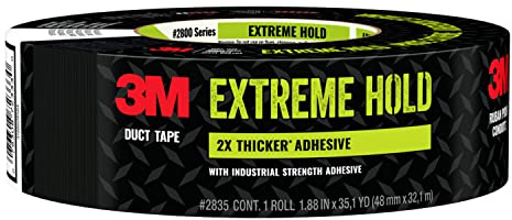3M Extreme Hold Duct Tape, 1.88 Inches x 35 Yards, Black, Heavy-Duty, Double-Thick Adhesive, Waterproof Backing, Tough Repairs