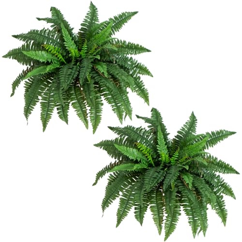 Nearly Natural 40in Hanging Artificial Boston Fern Plant Set of 2 - Realistic Faux Greenery for Indoor Home, Office, and Bathroom Decor