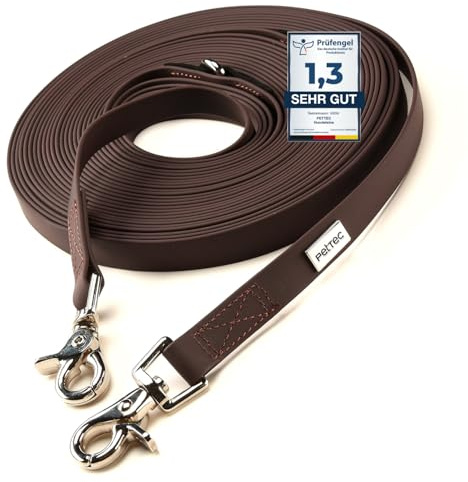 PetTec Hundeleine 2m Führleine für Hunde bis 60kg, leichte Trainingsleine/Ausbildungsleine/Trekkingleine verstellbar aus TRIOFLEX (ähnl. Biothane), wasserabweisend, Dog Lead (Braun)