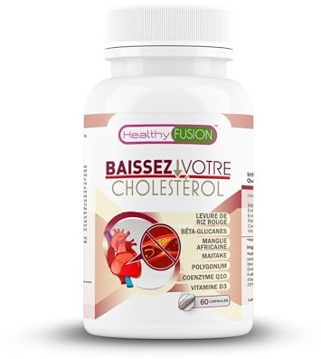 Healthy Fusion Baissez Votre Cholestérol | Levure de Riz Rouge, Monacoline K 2,9mg, CoQ10 et Resvératrol | Contrôle du cholestérol, des lipides et des triglycérides| Formule naturelle | 60 gélules