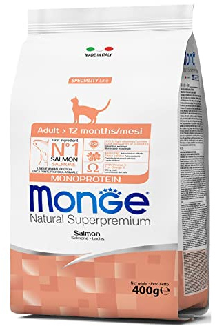 Monge Natural Superpremium Adult Salmon, Nassfutter für Erwachsene Katzen (Nassfutter aus Lachs, reich an Ballaststoffen, ohne Farb- und Konservierungsstoffe, Katzenfutter, 1,5 kg)