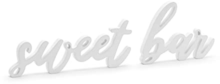PartyDeco White Wooden Sweet Bar Sign - Rustic Wedding Decoration, Includes Sweet and Bar Captions for Party Decoration