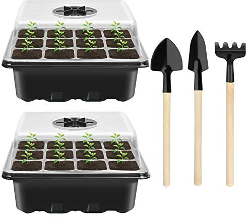 2 Pezzi Vassoi di Semi e Avviamento per Piantine, Serra con Coperchio, 3 Attrezzi da Giardino - Ideale per Germinazione e Crescita delle Piante