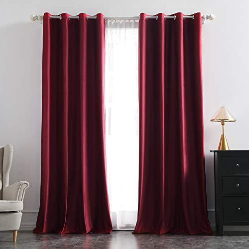MIULEE Burgundy Red Velvet Curtains for Bedroom 2 Panel Set 90 Inch Drop Curtains, Soft Elegent Home Decor Velvet Curtain Living Room, Sun Blocking Room Darkening Thermal Eyelet Curtain 46x90 Inch