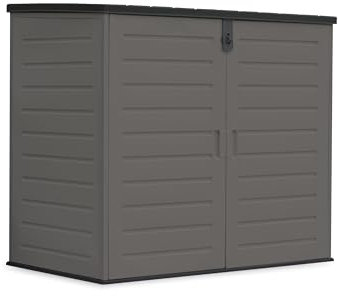 Wasabi - Armario Exterior Resina 1170L – 140x82x124cm – Suelo Incluido - Puerta Doble y Tapa Abatible – Estructura Metálica – Paneles Polipropileno – Cierre Pasador – Almacenaje - Cobertizo Jardín