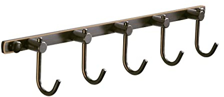 WINCASE Bronze Towel Hooks, Bathroom Rail Hook Rack Wall Mounted, Antique Oil Rubbed Brass Cloth Coat Rack with 5 Hooks Farmhouse