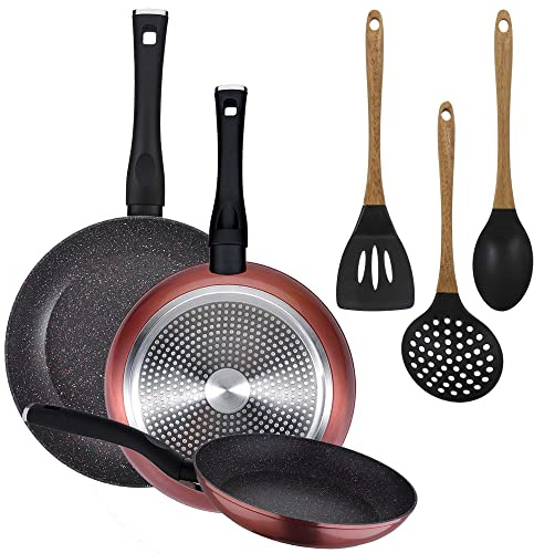 PACK DE 3 SARTENES Ø20/24 y 28 cms + SET DE 3PC DE UTENSILIOS DE COCINA EN SILICONA