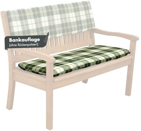 Doppler 1x Sitzkissen für 2er Sitzbank I Sitzkissen Bankauflage für die Gartenbank in Grün kariert I 110 cm x 45 cm x 6 cm