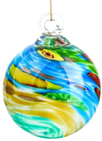 QFkris Christbaumkugel aus geblasenem Glas, 10,2 cm | Mundgeblasene Glasornamente, blickende Kugeln, Hexenkugeln, Freundschaftsball
