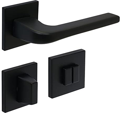 FELGNER Ensemble de poignées Cortina pour salle de bain et WC avec signalisation ouvert et fermé | Garniture de haute qualité, poignée de porte, avec rosace et bouton rotatif | Noir