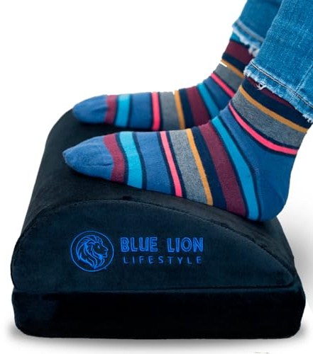 Verstellbare Fußstütze Blue Lion Black - Optimale Sitzhaltung zu Hause oder im Büro - Ergonomisches Fußkissen für den Schreibtisch - Höhenverstellbar - Höhe 10 + 5 cm hoch
