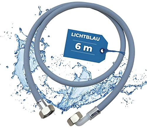LICHTBLAU Zulaufschlauch | 6m 3/4 Zoll | Metallgewinde | Für Waschmaschine & Spülmaschine mit Winkelanschluss, Dichtung und Kaltwasseranschluss