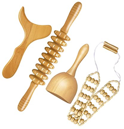 Healvian 4stücke Holz Massagegerät Mit Schabebrett Und Massagerolle Zur Tiefengewebsmassage Für Rücken Füße Und Körperentspannung