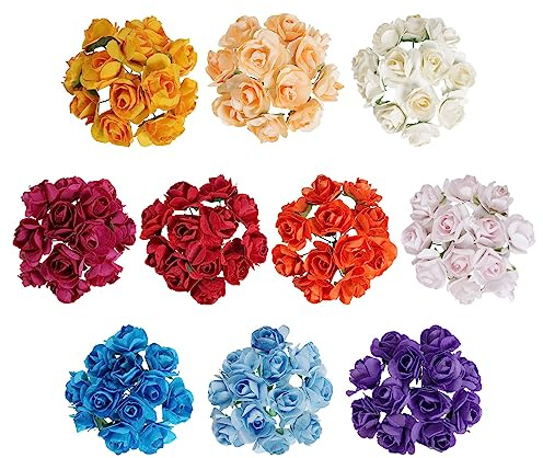 Haakong 120Pcs Artificial Paper Rose Mini Rose Flower Mini Paper Flower Crafts Artificial Paper Flowers (Random Color)