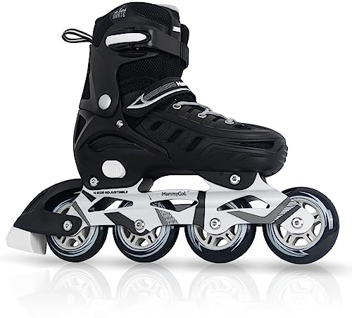Inline Skates for Adults Men Women, Adjustable Aggressive Durable Roller Blades with Giant Wheels, High Performance Skates for Male Female Black Size 10 11 12