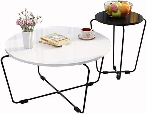 Table Basse de Salon Moderne Table gigogne ， Table Basse Ronde Blanche Ensemble de 2 Tables Basses avec Pieds en métal Table d'appoint Minimaliste Moderne pour Salon 31 × 15 Pouces / 15 × 19
