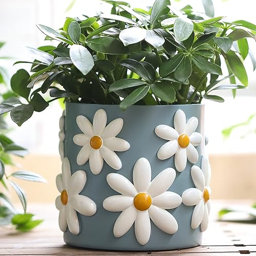 GUGUGO Niedlicher Gänseblümchen-Blumentopf, dekorative Blumentöpfe mit Drainagelöchern, lustige, einzigartige Pflanzgefäße für Zimmerpflanzen, bunter Sukkulenten-Gartentopf für Boho, Moderne
