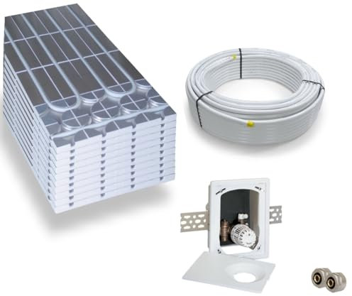 Warmwasser Trockenestrich Fußbodenheizung HoWaTech DRY Komplett Set 5/10m² Dämmplatte 30mm EPS WLG 035 DEO und Multibox RTL, Heizfläche:10.00m²