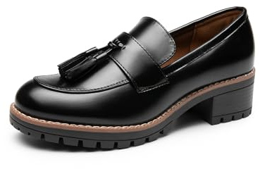 DREAM PAIRS Loafers för kvinnor, slip-on plattform tjocka penny klackade sula-loafers för kvinnor uppklädda och arbete, vardagliga skor för kvinnor, Svart-pu, 39 EU