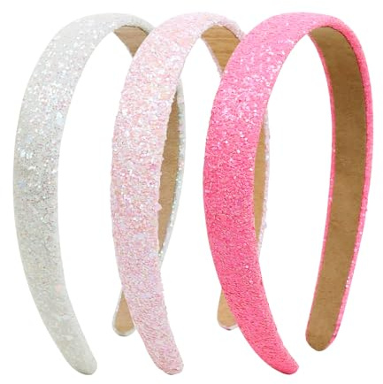 Huachi Glitter Headbands for Girls Women Non Slip Girls Headband, Sparkle Kids Headbands Cute Alice Head Band for Girl’s Hair, Pink Hair Accessories for Women for Birthday Party Favors Back to School
