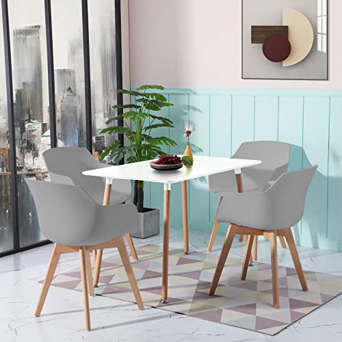 LafeuR Essgruppe Esstisch mit 4 Stühlen Esszimmergruppe, Rechteckig Küchentisch und 4er Set Esszimmerstühle mit Armlehnen für Küche Wohnzimmer Garten Balkon(Weiß Tisch+4 Grau Stuhl)