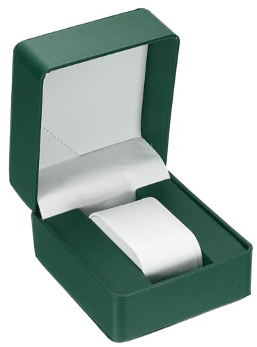 QUARKZMAN Caja de Reloj de Viaje, Estuche para Reloj Caja Cuadrada de Almacenamiento y Exhibición de Cuero PU Organizador de Reloj con Cojín, 11x10x7.5cm(L*A*Esp.), Verde Esquina Redonda