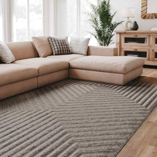 Interiyou Teppich Wohnzimmer Lecce - 200x290 cm Hellgrau - Für Schlafzimmer, Esszimmer, Kinderzimmer - Kurzflorteppich skandinavisches Boho Muster - Hoch-Tief Effekt - Flach mit Geometrischem Muster