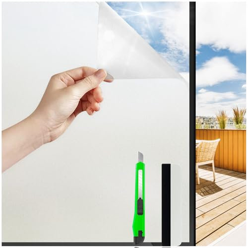 HONLONE Milchglasfolie Selbstklebend Fenster, 60x200cm Sichtschutzfolie Fenster ohne Kleber, Statische Fensterfolie Blickdicht von Aussen Anti-UV, Fensterfolie Milchglas Sichtschutzfolie Für Büro
