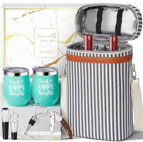 Birthday Gifts for Women Men - Mothers Day Wine Gift Baskets For Woman Mom, Her, Women, Friend, Wine Lovers, Self Care Package, Insulated Wines Tote Bag Carrier w/ Tumblers & Wines Accessories Set