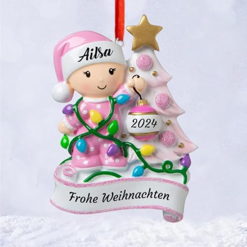 Wxexopowk Mein Erstes Weihnachten Baby - Baby Weihnachtsbaumschmuck Mit Namen, erstes Weihnachts-Souvenir, Weihnachtskugeln Personalisierte Geschenke für Babys Töchter Enkelin, Rosa